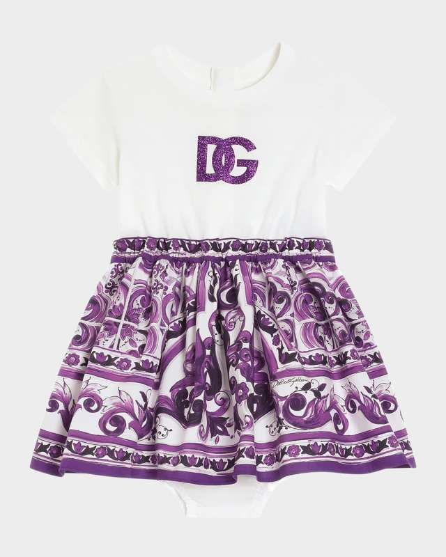 Girl's Majolica-Print Short-Sleeve Dress, Size